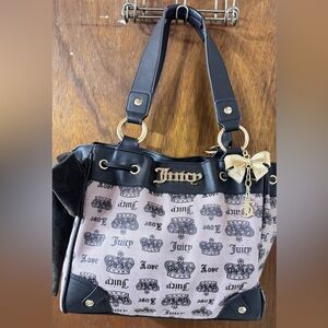 Juicy Couture Black and Gold Crown Print Shoulder Bag